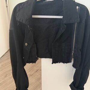 Carmar Black Cropped Frayed Denim Jacket